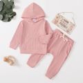 2pcs Baby Boy/Girl 95% Cotton Ribbed Long-sleeve Hoodie and Pants Set Pink image 1