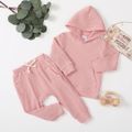 2pcs Baby Boy/Girl 95% Cotton Ribbed Long-sleeve Hoodie and Pants Set Pink image 2