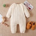 Solid Knitted Button Design Long-sleeve Baby Jumpsuit White