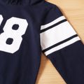 2-piece Kid Boy Number Print Hoodie and Elasticized Pants with Pocket Sporty Set Dark Blue image 4