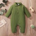 Solid Lapel Collar Long-sleeve Baby Jumpsuit Army green