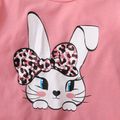 2-piece Kid Girl Cute Rabbit Leopard Print Pullover and Elasticized Pants Casual Set Pink