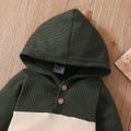 Waffle Colorblock Long-sleeve Hooded Baby Jumpsuit Army green image 3