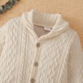 Solid Lapel Collar Button Down Long-sleeve Baby Knitted Sweater Jumpsuit Beige image 3