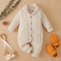 Solid Lapel Collar Button Down Long-sleeve Baby Knitted Sweater Jumpsuit Beige image 1