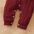 Solid Lapel Collar Button Down Long-sleeve Baby Knitted Sweater Jumpsuit Red