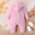 Baby Girl/Boy Textured Solid Color Ear Design Hooded Long-sleeve Jumpsuit Pink