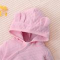 Baby Girl/Boy Textured Solid Color Ear Design Hooded Long-sleeve Jumpsuit Pink