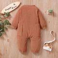 Baby Girl/Boy Solid Color Textured Button Design Long-sleeve Jumpsuit Pink