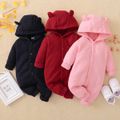 Baby Boy/Girl Solid Thickened Quilted Long-sleeve Hooded Jumpsuit Pink