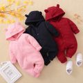 Baby Boy/Girl Solid Thickened Quilted Long-sleeve Hooded Jumpsuit Pink