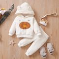 2pcs Baby Boy/Girl Thickened Fuzzy Cartoon Animal Pattern Long-sleeve Hoodie and Trousers Set White