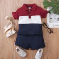 2pcs Baby Boy Colorblock Short-sleeve Polo Shirt and Solid Shorts Set Burgundy