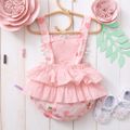 Summer Picnic Baby Girl 100% Cotton Cherry Print Lace and Ruffle Decor Sleeveless Pink Romper Pink