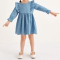 Toddler Girl Denim Polka Dots Ruffle Decor Long-sleeve Blue Dress Light Blue