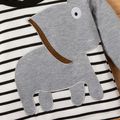 2pcs Elephant Applique Striped Long-sleeve Baby Set Grey