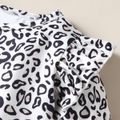 2-piece Toddler Girl Leopard Print Flutter Long-sleeve Top and Heart Pattern Pants Set Black