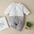 Elephant Applique Stars Print Splice Long-sleeve White Baby Jumpsuit White