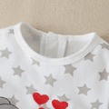 Elephant Applique Stars Print Splice Long-sleeve White Baby Jumpsuit White image 3