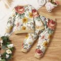 2-piece Toddler Girl Long-sleeve Floral Print Top and Pants Set Beige image 2