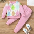 2-piece Toddler Girl Argyle Pattern Colorblock Sweatshirt and Solid Color Pants Set Pink