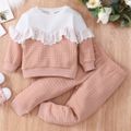 2-piece Toddler Girl Lace Design Colorblock Textured Sweatshirt and Solid Color Pants Set Pink