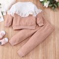 2-piece Toddler Girl Lace Design Colorblock Textured Sweatshirt and Solid Color Pants Set Pink