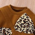 2-piece Toddler Girl Leopard Print Button Design Brown Sweatshirt and Flared Pants Set Brown