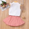 2-piece Toddler Girl Floral Embroidered Ruffled Sleeveless White Tee and Belted Pink Skirt Set Pink