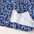 Kid Boy Fleece Lined Lapel Collar Button Design Allover Print  Jacket Blue