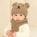 2-pack Baby Cartoon Bear Fuzzy Beanie Hat & Scarf Set Coffee image 1