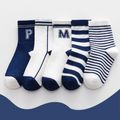 5-pairs Baby / Toddler Letter Stripe Pattern Crew Socks Multi-color image 2