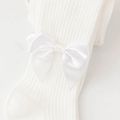 Baby / Toddler / Kid Bow Decor Plain Ribbed Tights Pantyhose White image 2