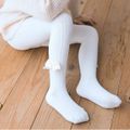 Toddler / Kid Bow Decor Plain Ribbed Tights Pantyhose White image 2