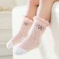 2 Pairs Baby / Toddler Bow & Striped Print Ruched Socks Pink image 2