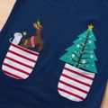 Toddler Girl Christmas Tree Deer Embroidered Stripe Long-sleeve Dress Navy