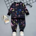 2-piece Toddler Boy Letter Painting Print Pullover and Pants Set Black