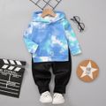 2-piece Toddler Boy/Girl Tie Dye Hoodie Sweatshirt and 100% Cotton Black Pants Set Light Blue