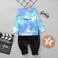 2-piece Toddler Boy/Girl Tie Dye Hoodie Sweatshirt and 100% Cotton Black Pants Set Light Blue