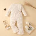 Toddler Girl Button Design Cable Knit Textured Solid Color Long-sleeve Jumpsuit Apricot