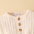 Toddler Girl Button Design Cable Knit Textured Solid Color Long-sleeve Jumpsuit Apricot