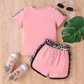 2-قطعة طفل فتاة ليوبارد طباعة colorblock المحملة وتصميم bowknot مجموعة السراويل الورقية زهري image 2