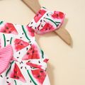 3pcs Ribbed Mermaid or Watermelon or Cow Print Ruffle Decor Sleeveless Top and Solid Shorts with Headband Pink or Black or Blue Baby Set Pink