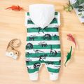 Baby Boy All Over Dinosaur Print Striped Sleeveless Hooded Jumpsuit White