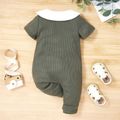 Baby Boy Contrast Collar Button Up Waffle Short-sleeve Jumpsuit Green