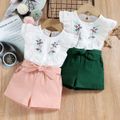 2-piece Baby / Toddler Girl Pretty Floral Embroidery Top and Solid Shorts Sets Green image 1