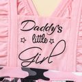 Baby Girl 95% Cotton Solid and Camouflage Spliced Letter Print Ruffle Trim Sleeveless Romper Pink