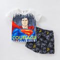 Superman 2pcs Toddler Boy Letter Figure Print Short-sleeve Tee and Allover Print Shorts Set White image 2