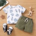 2pcs Baby Boy 100% Cotton Shorts and Allover Palm Leaf Print Short-sleeve T-shirt Set Green
