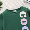 2pcs Toddler Boy Letter Print Pullover Sweatshirt and Elasticized Pants Set Green